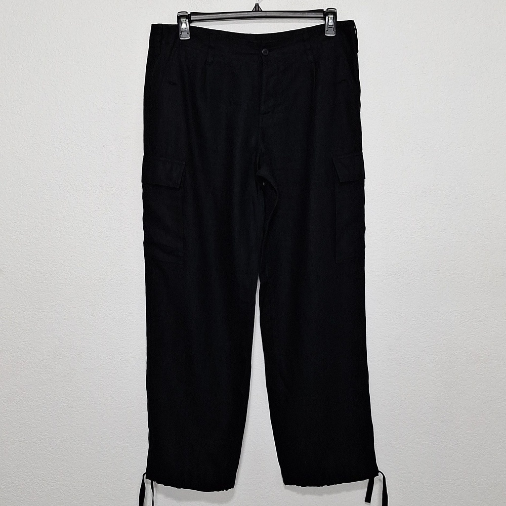 Ralph Lauren Sport Black Lagenlook 100% Linen Drawstring Cargo Pants Size 12